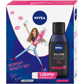 Nivea Expert Beauty MicellAir micellar water for women 200 ml + Labello Pink lip balm in pencil 3 g + Labello Watermelon lip balm 4.8 g, cosmetic set