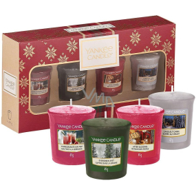 Yankee Candle Candlelit Cabin - Cottage lit by a candle + After Sledding - After sledding + Evergreen Mist - Forest fog + Pomegranate Gin Fizz - Gome Fizz from pomegranate votive candle 4 x 49 g, Christmas gift set