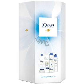 Dove Nourishing Deeply Shower Gel 250 ml + Original Antiperspirant Deodorant Spray for Women 150 ml + Nourishing Body Care Essential Body Lotion 250 ml + Intensive Repair Shampoo 250 ml, cosmetic set