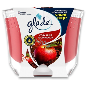 Glade Maxi Cozy Apple & Cinnamon with the scent of apple and cinnamon scented candle in a glass, burning time up to 52 hours 224 g