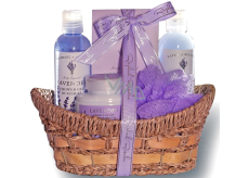 Raphael Rosalee Cosmetics Lavender shower gel 190 ml + bath foam 190 ml + body lotion 200 ml + bath salt 200 g + sponge + basket, cosmetic set