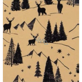 Zöwie Gift wrapping paper 70 x 150 cm Christmas Luxury Scandi with embossed golden - black trees with deers