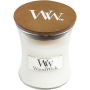 WoodWick White Teak - White teak scented candle with wooden wick and glass lid small 85 g