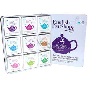 English Tea Shop Bio Christmas winter Cleansing after Christmas feast + Detox with winter fruit + Chai to increase immunity + After dinner + Sweeten your life + Add energy for the holidays + Irresistibly white + Holy day + Relax for the season, 72 teas, 9 flavor, 108 g, gift set in a tin can