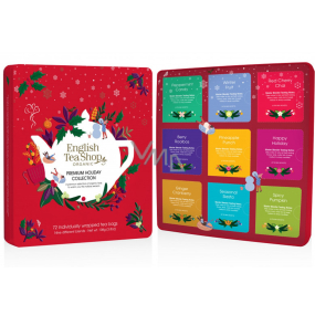 English Tea Shop Bio Premium Red Collection - Mint Sweets + Red Chai with Cherries + Fruit Rooibos + Merry Christmas + Ginger and Cranberry + Seasonal Siesta + Spicy Pumpkin + Winter Fruit + Pineapple Punch, 72 teas, 9 flavors, 108 g, gift set in a tin can