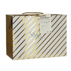 Gift paper bag box 23 x 16 x 11 cm lockable, with gold stripes