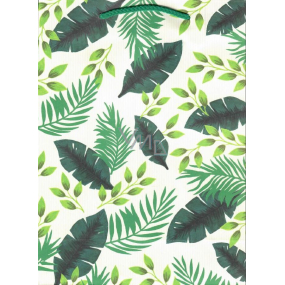 Ditipo Gift kraft bag medium 22 x 29 x 10 cm white green leaves