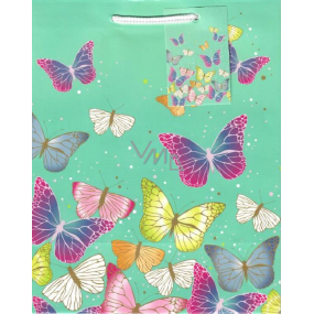 Ditipo Gift paper bag 18 x 23 x 10 cm green colored butterflies