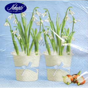 Nekupto Paper napkins 3 ply 33 x 33 cm 20 pieces Easter blue Snowdrops in a white pot
