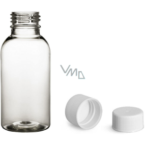 Transparent bottle, plastic, with cap, diameter 28 mm, 100 ml