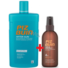 Piz Buin Tan & Protect SPF6 protective oil accelerating the tanning process 150 ml spray + After Sun Soothing & Cooling after sun lotion with aloe vera, moisturizes and cools, reduces redness caused by UV radiation 400 ml, duopack