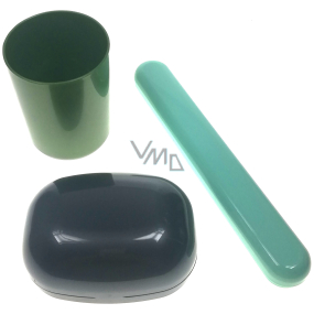 Plastic Nova Toiletry bag set - travel toiletry set green, cup, brush case and soap 3 pieces