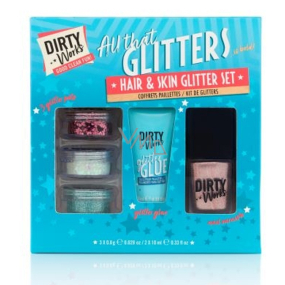 Dirty Works All That Glitters glitter cup 3 x 0.8 g + glitter glue 10 ml + nail polish 10 ml, cosmetic set