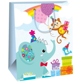 Ditipo Gift paper bag 26.4 x 13.6 x 32.7 cm blue, elephant AB