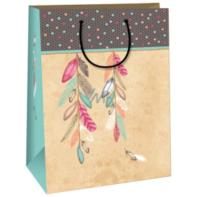 Ditipo Gift kraft bag 26.4 x 32.4 x 13.7 cm beige, colored feathers