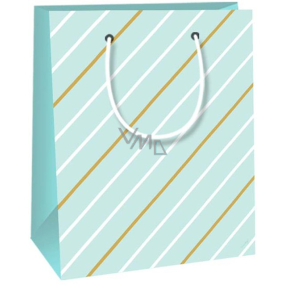 Ditipo Gift paper bag 11.4 x 6.4 x 14.6 cm light green, white-brown stripes