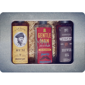 Bohemia Gifts Gentleman shower gel for men 250 ml + Whiskey shower gel for men 250 ml + Rum shower gel for men 250 ml, tin box cosmetic set