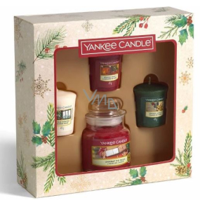 Yankee Candle Magical Christmas Morning Unwrap The Magic - Expand the magic scented candle Classic small glass 104 g + Singing Carols - Singing Carols + Holiday Hearth - Holiday fireplace + Surprise Snowfall - Snow surprise scented votive candle 3 x 49 g, Christmas gift set