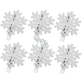 Snowflake peg wooden silver 30 mm 6 pieces