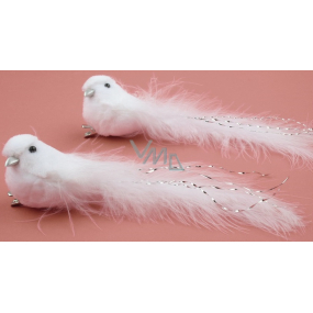 Plush bird on a clip white 14 cm 2 pieces