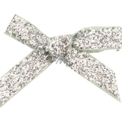 Velvet bow narrow silver glittering 8 cm 12 pieces