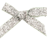 Velvet bow narrow silver glittering 8 cm 12 pieces