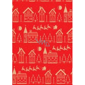Ditipo Gift wrapping paper 70 x 200 cm Christmas KRAFT red beige houses