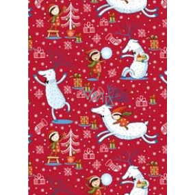 Ditipo Gift wrapping paper 70 x 200 cm Christmas red deer with baby girl
