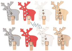 Wooden reindeer on a peg red-silver-white-beige 4.5 cm 8 pieces