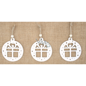 Gift wooden hanging white 6 cm 3 pieces