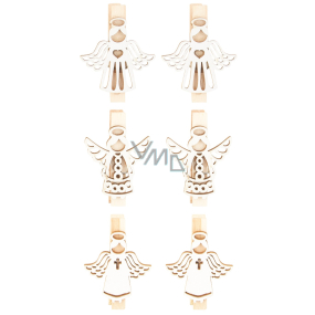 Wooden angel on a peg white 3.5 cm 6 pieces
