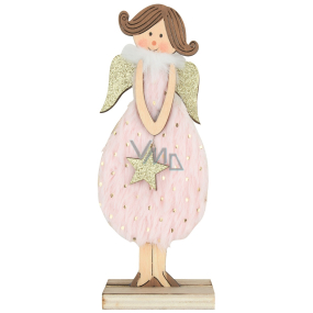 Wooden angel in a pink dress standing 16 cm