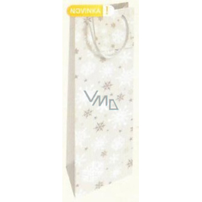 Nekupto Gift paper bag for a bottle 33 x 10 x 9 cm Christmas silver with snowflakes WLH