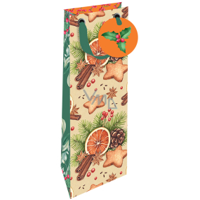 Nekupto Gift paper bag for luxury bottle 13 x 33 cm Christmas orange, cinnamon, gingerbread, pine cone WILH 1981