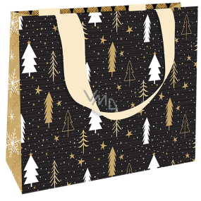 Nekupto Gift paper bag luxury 23 x 18 cm Christmas black with trees WLFM 1992
