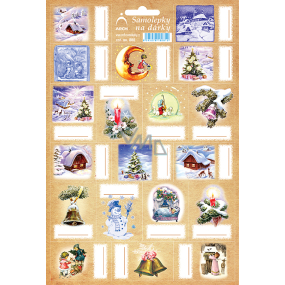 Arch Cottage beige Christmas gift stickers 19 labels 1 arch