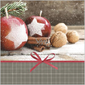 Nekupto Paper napkins 3 ply 33 x 33 cm 20 pieces gray with red apples, cinnamon, nuts
