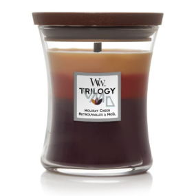 WoodWick Trilogy Holiday Cheer - Holiday joy scented candle with wooden wick and lid glass medium 275 g