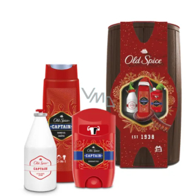 Old Spice Captain Wooden Barrel deodorant stick 50 ml + 2in1 shower gel for body and hair 250 ml + aftershave 100 ml + barrel, cosmetic set for men