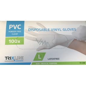 Trixline Hygienic disposable vinyl non-powdered gloves, size L, box of 100 pieces