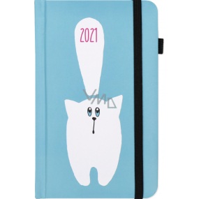 Albi Diary 2021 Pocket with rubber band Blue with cat 9.5 cm x 15 cm x 1.3 cm