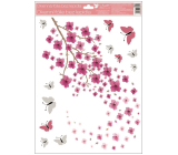 Window film without glue 1 branch pink flowers with glitters 30 x 42 cm
