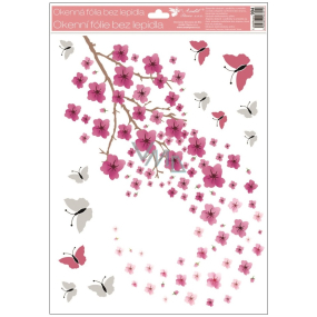 Window film without glue 1 branch pink flowers with glitters 30 x 42 cm