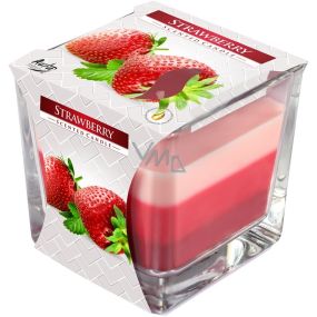 Bispol Strawberry - Strawberry tricolor scented candle glass, burning time 32 hours 170 g
