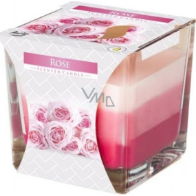 Bispol Rose - Three-colored scented rose candle in glass, burn time 32 hours 170 g