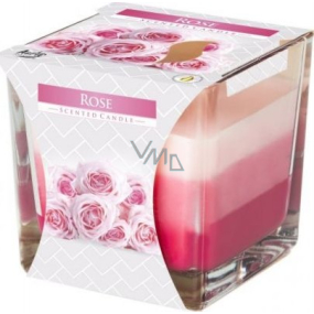 Bispol Rose - Rose tricolor scented candle glass, burning time 32 hours 170 g