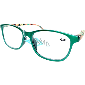 Berkeley Reading glasses +2 plastic green, colored sides 1 piece MC2193