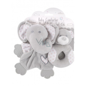 First Steps Sleepwalker with plush head Elephant + Rattle with plush head Pink teddy bear, plush set for children