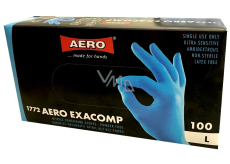 Aero Exacomp Hygienic disposable nitrile gloves anti-allergenic powder-free, size L, box 100 pieces blue