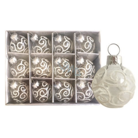 Flasks transparent glass with white ornaments and glitter 3 cm 12 pieces